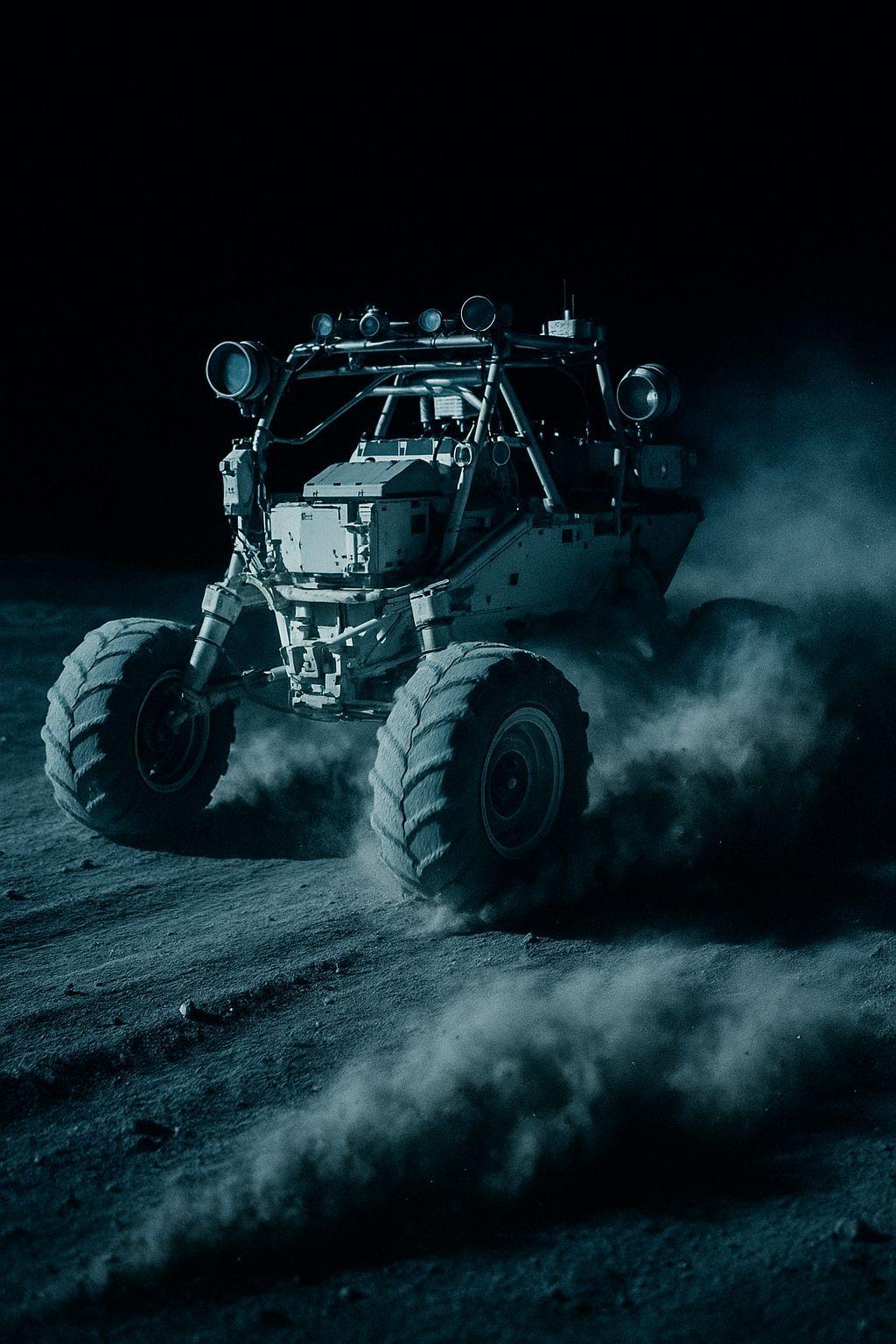 a monster truck driving down a dirt road