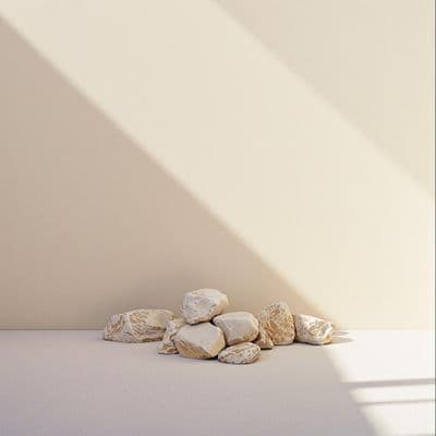 a pile of rocks sitting on top of a white floor