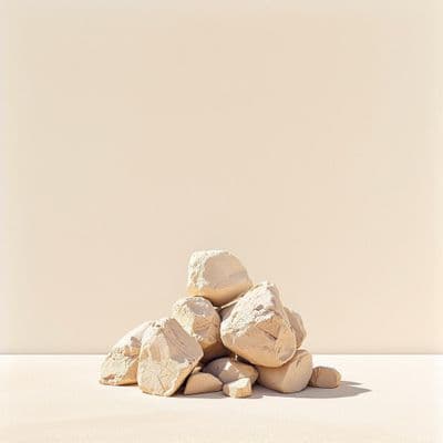 a pile of rocks sitting on top of a white floor