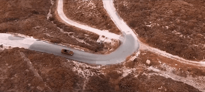 an aerial view of a winding road in the middle of nowhere