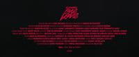 the back of a black and red poster