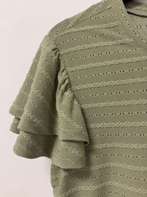 a close up of a green sweater on a mannequin
