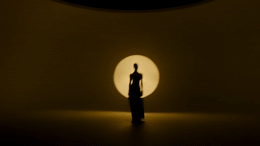 a silhouette of a person standing in front of a light