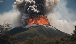 a large plume of smoke billowing out of a volcano