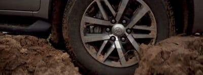 a close up of a tire on a truck
