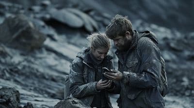 a couple of people that are looking at a cell phone