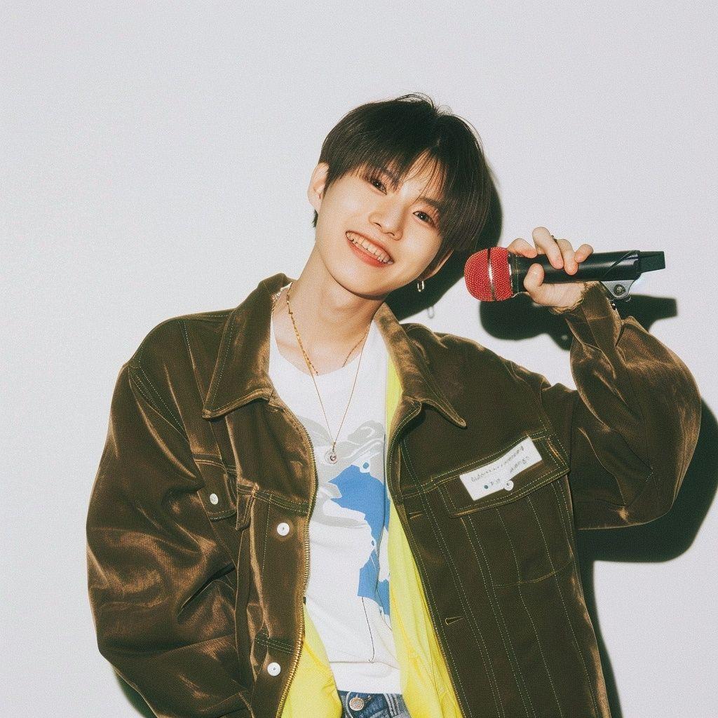 a young man holding a microphone in his right hand