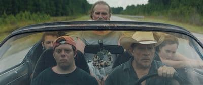 a group of people riding in a car on a road