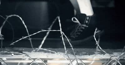 a black and white photo of a pair of shoes