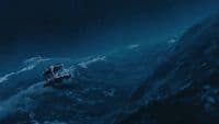 a boat in the middle of a large body of water