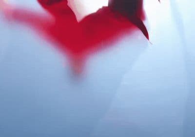 a blurry image of a woman in a red dress