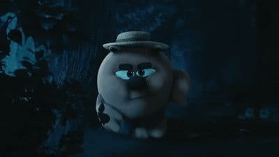 a cartoon character with big eyes and a hat