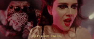 a picture of a woman with makeup and a spider on her face