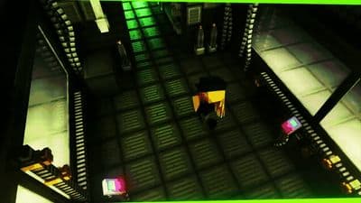 an aerial view of a room with a television set