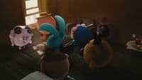 a group of cartoon characters standing in a room