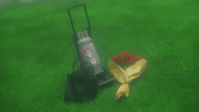a banana peel and a flower on the grass