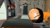 a cartoon picture of a person laying in a bed