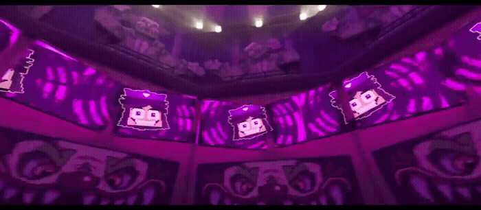 a room filled with lots of purple lights