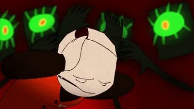 a cartoon picture of a person with green eyes