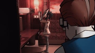 a person in a room with a clock on the wall