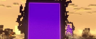 a tall building with a purple door in the middle of a city