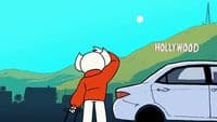 a cartoon of a man standing next to a car