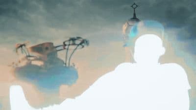 a blurry photo of a person standing in front of a clock tower