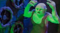 a man with green paint on his face and arms