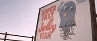 a sign with an octopus on it that says super fast lady fish