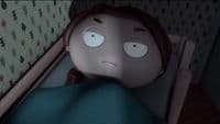 a creepy doll with a sad face laying in a crib