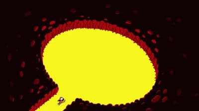 a computer generated image of a man running through a tunnel