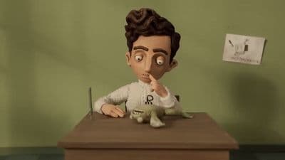 a cartoon of a man sitting at a desk