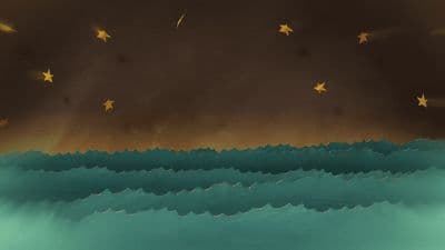 a painting of a large body of water