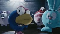a group of cartoon characters standing next to each other