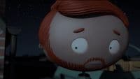 a cartoon character with red hair staring at the sky