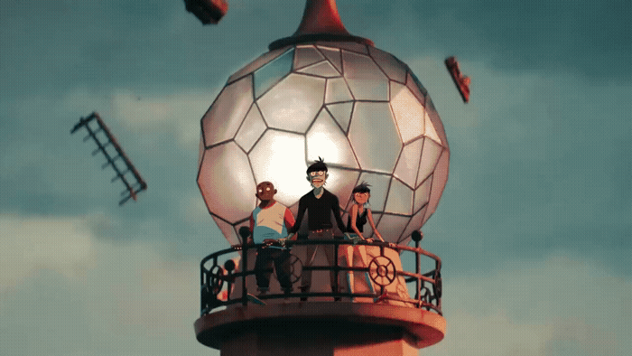 a group of people standing on top of a tower
