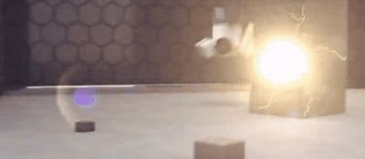 a person standing in a room with a light in the middle of it