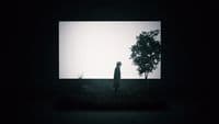 a person standing in the dark with a tree in the background
