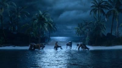 a group of people standing in a body of water