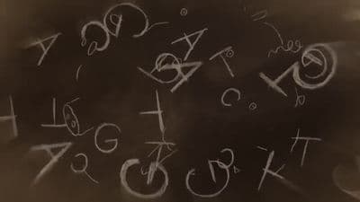 a black and white photo of letters written in chalk