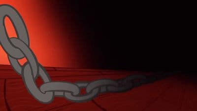 a large metal chain with a red background