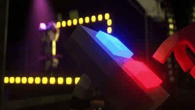 a close up of a red, white and blue object
