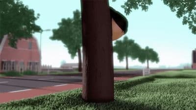 a cartoon picture of a person leaning on a pole