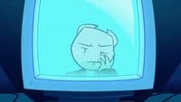 a cartoon picture of a man in front of a tv