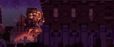 a picture of a city at night with stars in the sky