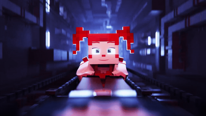 a red haired woman in a hallway in a building