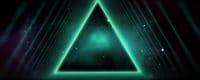 a green neon triangle with a black background