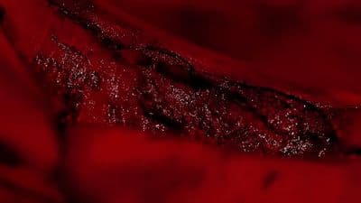 a close up of a piece of red material
