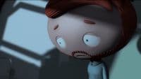 a cartoon character with red hair and eyes