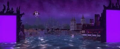 an animated scene of a city at night